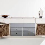 Enfilade laiton chrome miroir velour leopard Michel Pigneres 1969