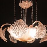 Pink Art Decò Barovier e Toso "Fountain" Pendant Light, Murano Glass, 1940s