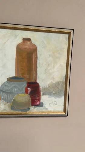 Mid-Century Oil on panel – "Still Life" by M.O. Vintage & Framed 44 × 26 cm