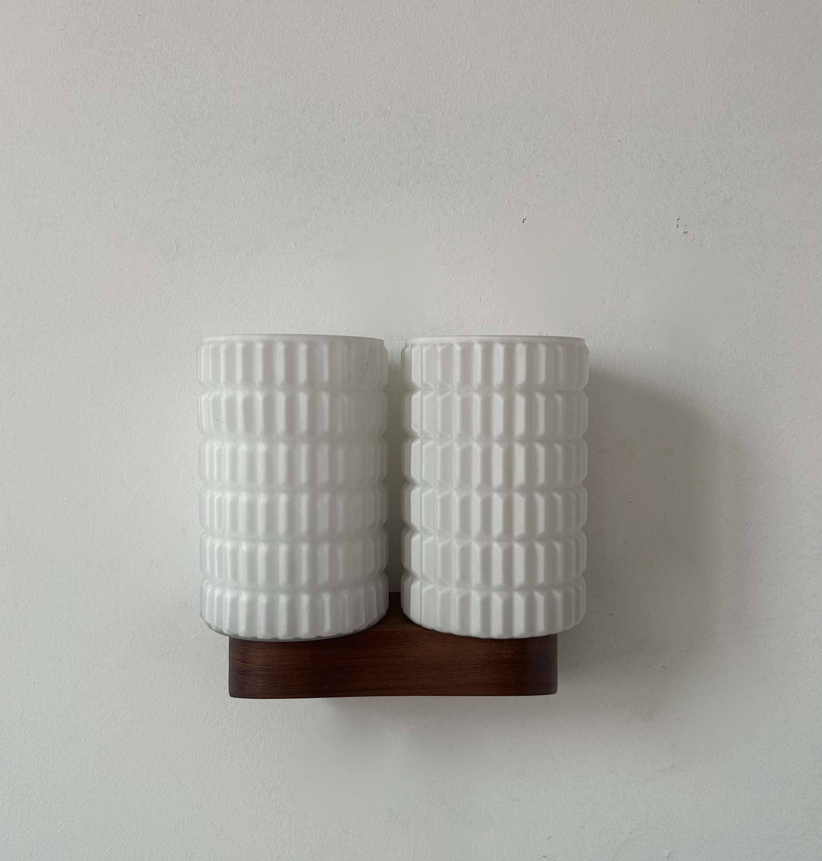 Vintage modernist teak and opaline wall lamp, Netherlands 1960s