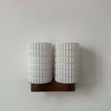 Vintage modernist teak and opaline wall lamp, Netherlands 1960s