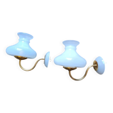Pair of wall lights with sign neck and opaline glass from the 50s/90s, complete.