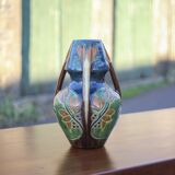 Large Art Deco vase, enamelled terracotta vase with floral motifs, Vase with tripod handles, Art Nouveau