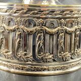 Large Louis XVI style silver metal lamp base on green marble base