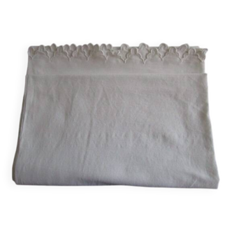 Drap ancien en coton:310x200cm retour brodé/monogrammé
