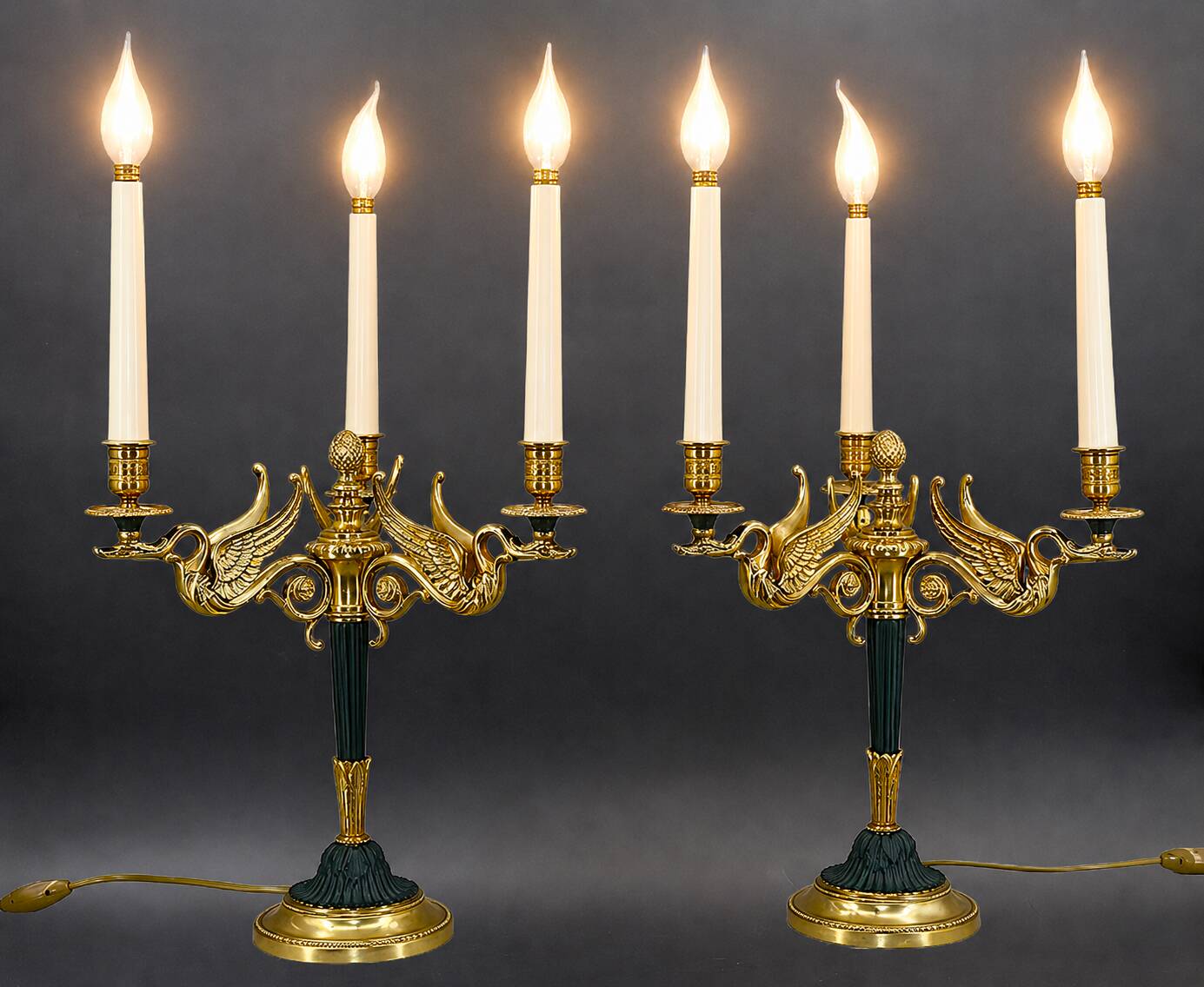 Flamboyant Pair of Candelabra/Chandeliers Solid Bronze Empire Style