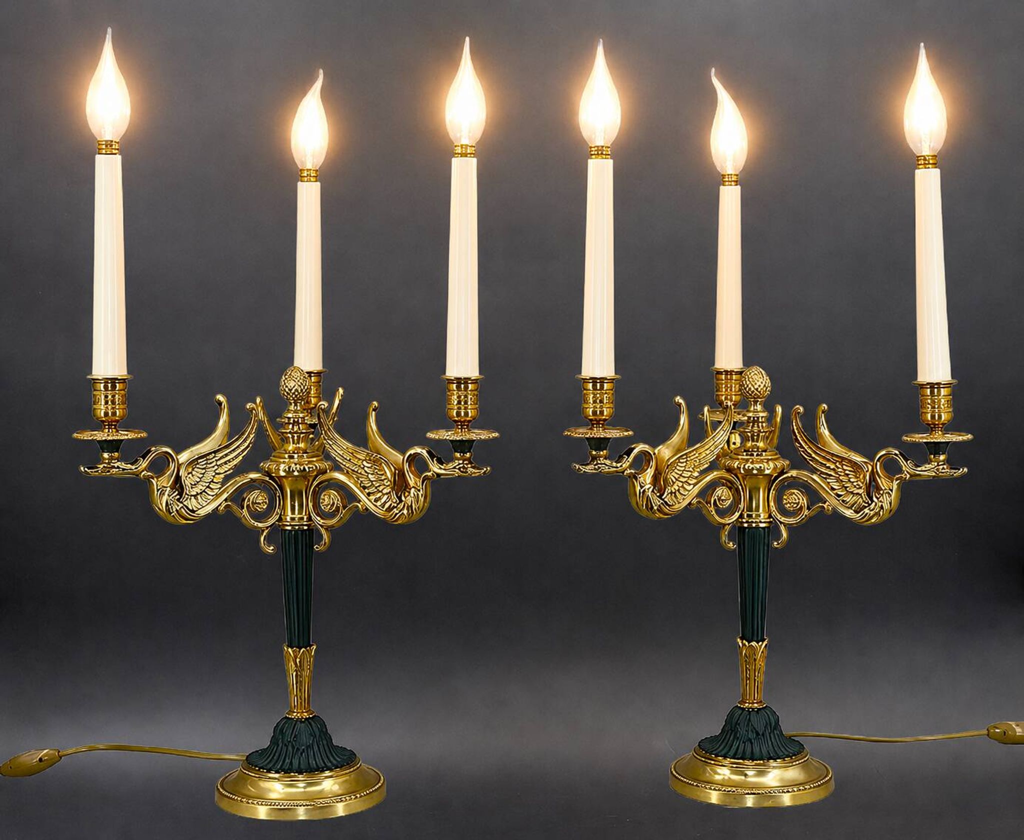 Flamboyant Pair of Candelabra/Chandeliers Solid Bronze Empire Style