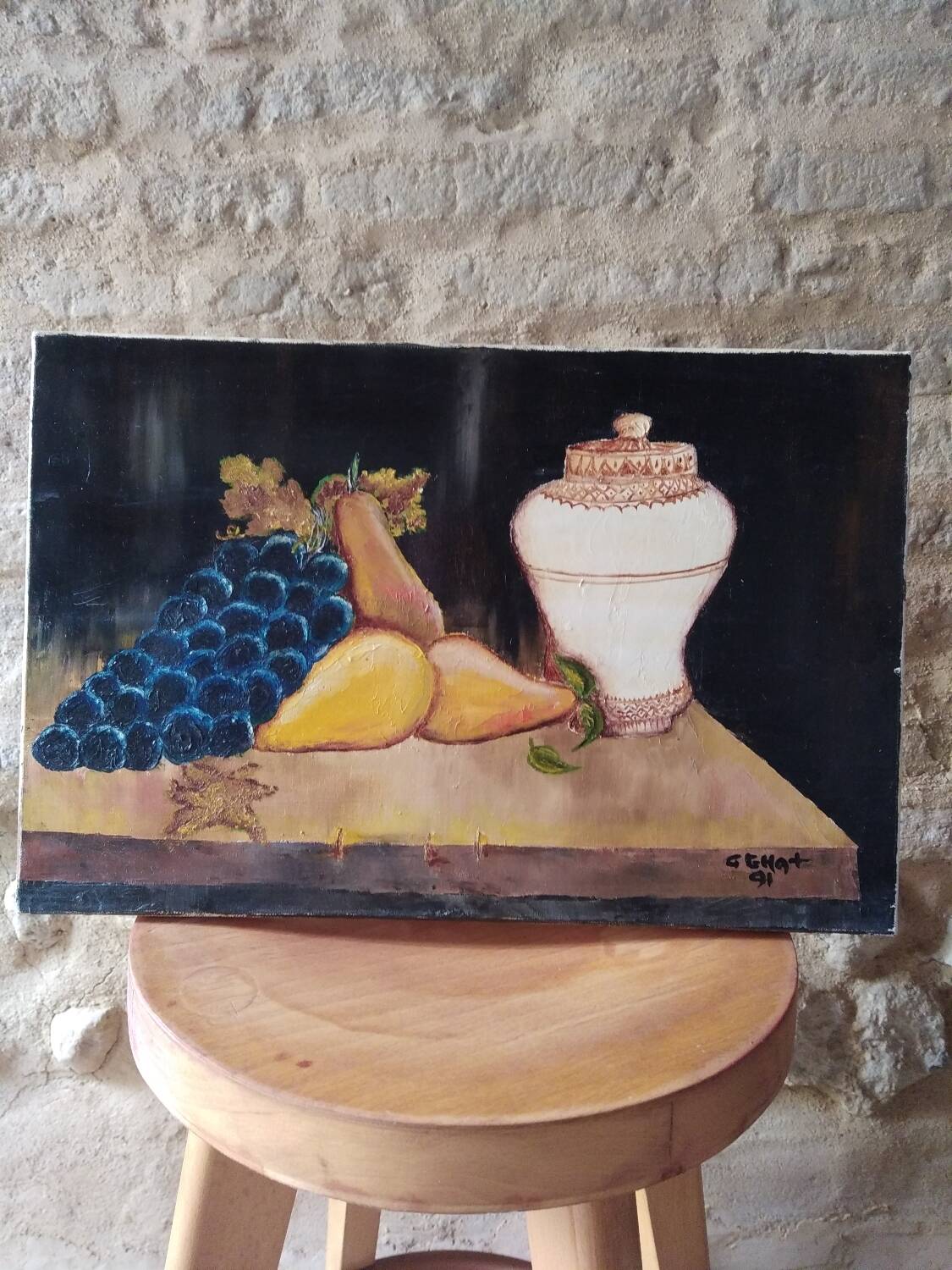 Oil on canvas still life with grapes