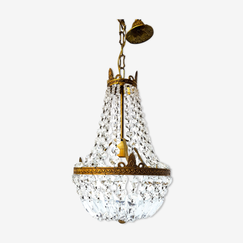 Lustre montgolfière à pampilles en cristal de style Louis XVI