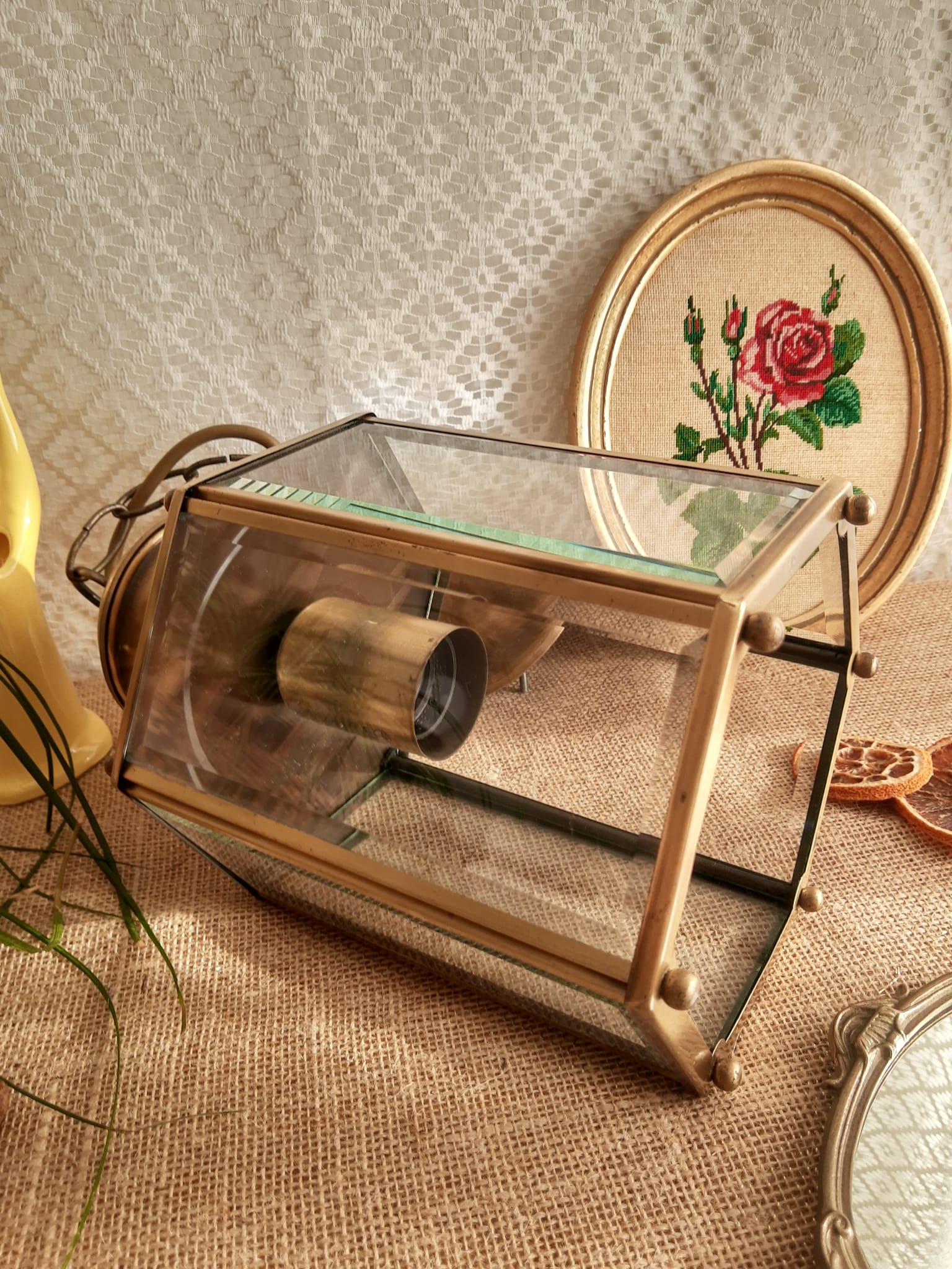 Brass and glass lantern pendant/chandelier - vintage
