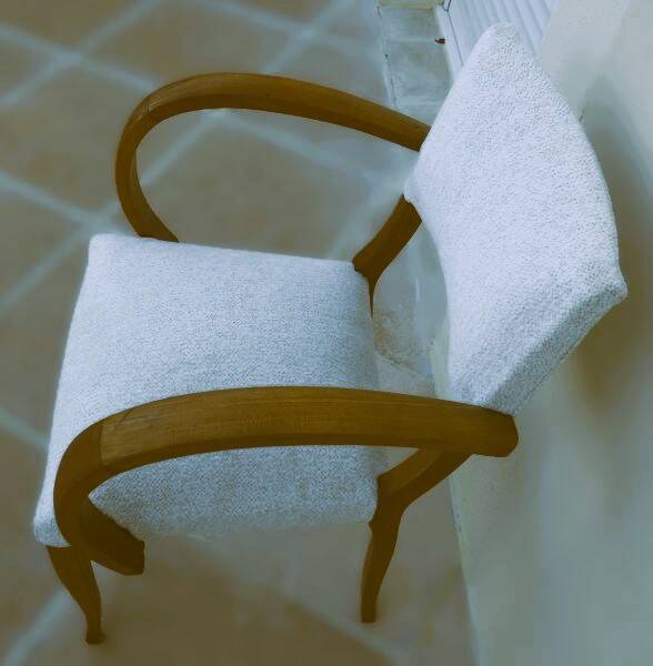 Chic 1950s bridge chairs in solid wood, white beige, hand-stitched.