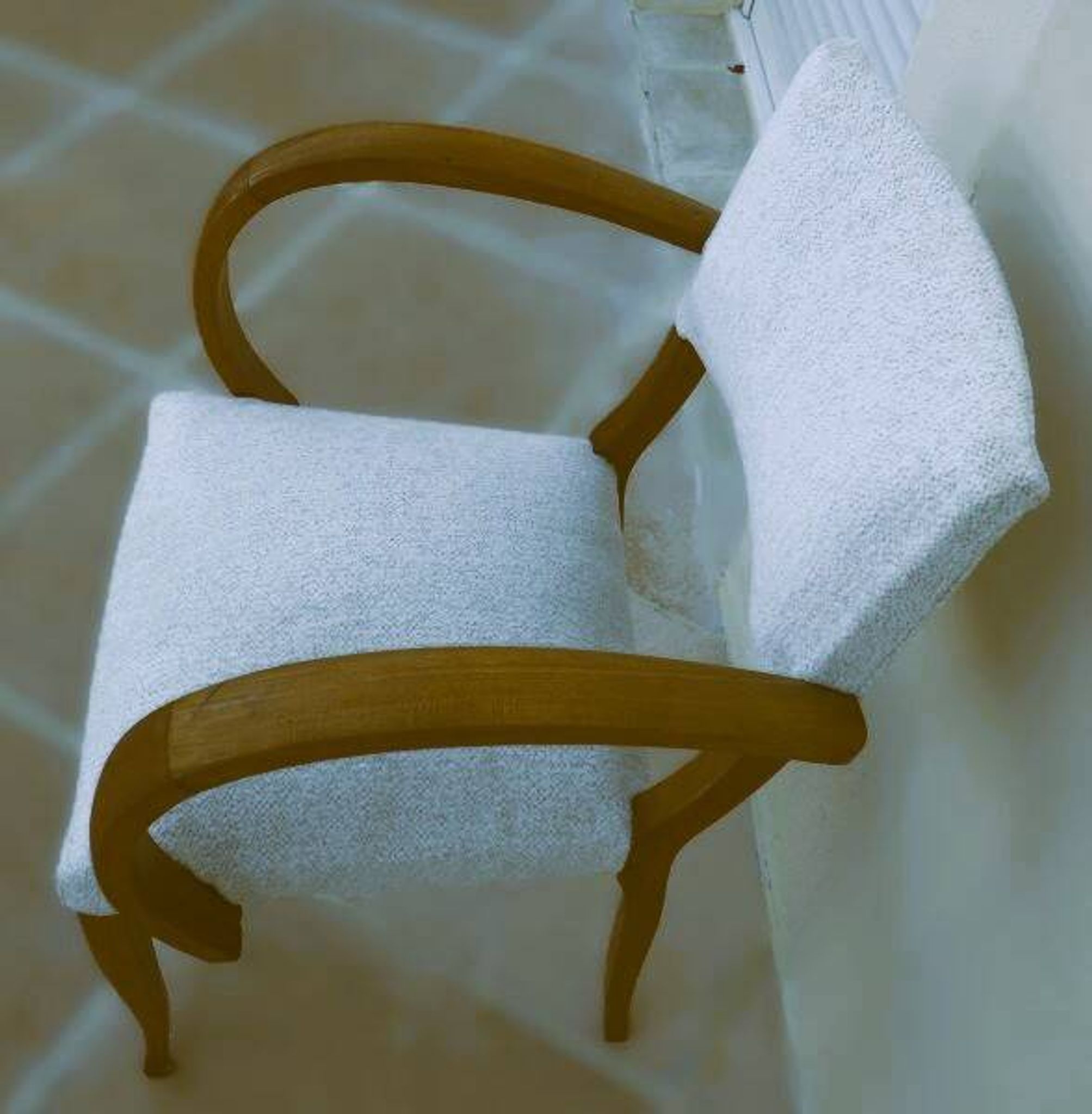 Fauteuils bridges chic année 50 en bois massif   blanc beige cousus main