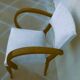 Chic 1950s bridge chairs in solid wood, white beige, hand-stitched.