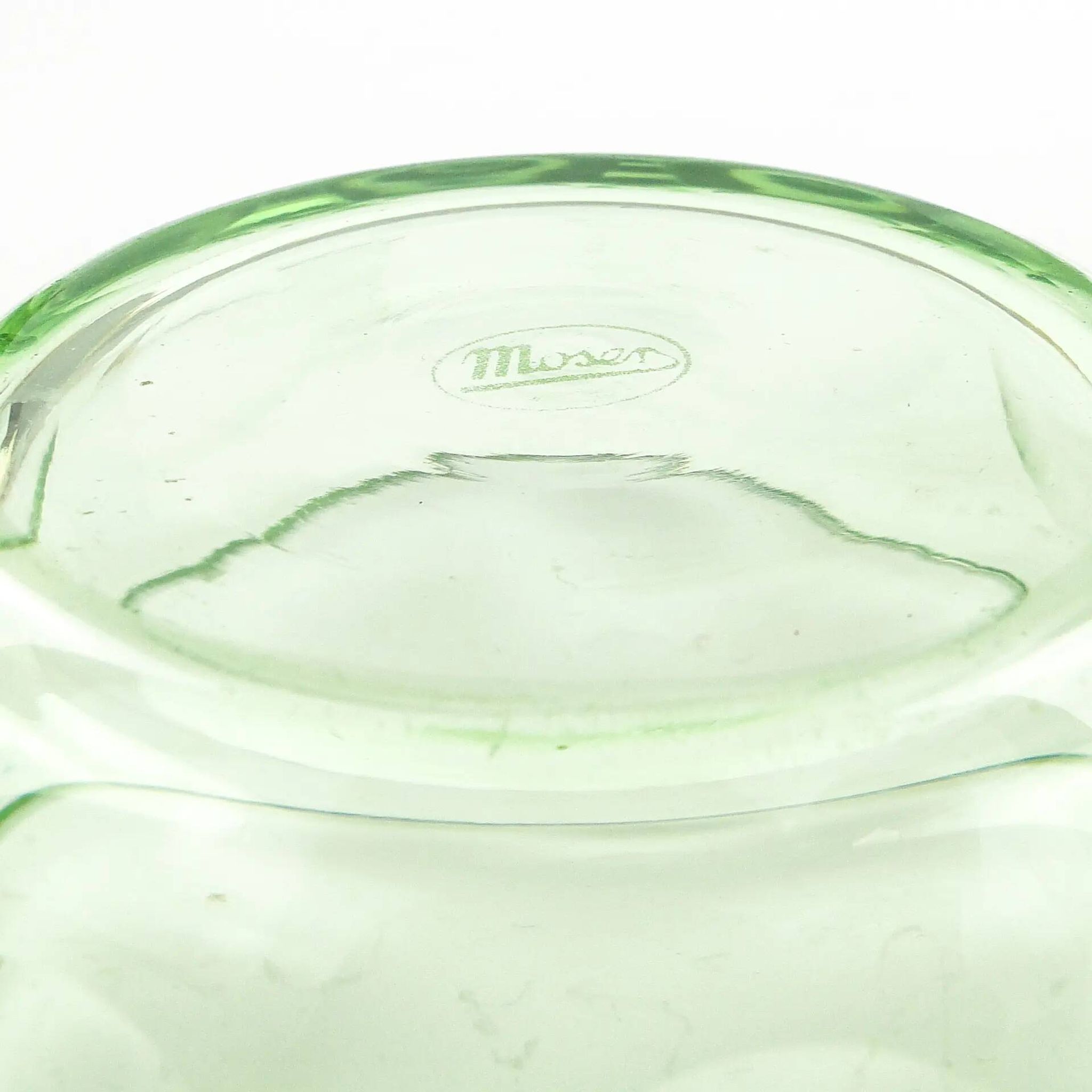 Art Deco bonbonniere, green crystal, Moser, Czechoslovakia, 1930s