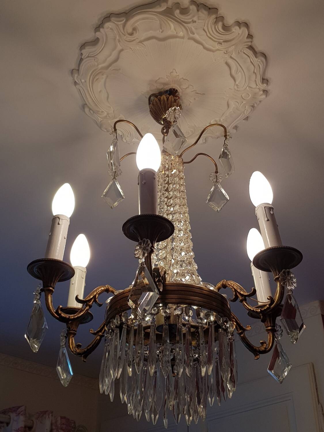 6-light hot air balloon chandelier with crystal pendants, late 19th century