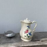 Large ceramic teapot with floral decoration, Digoin Sarreguemines