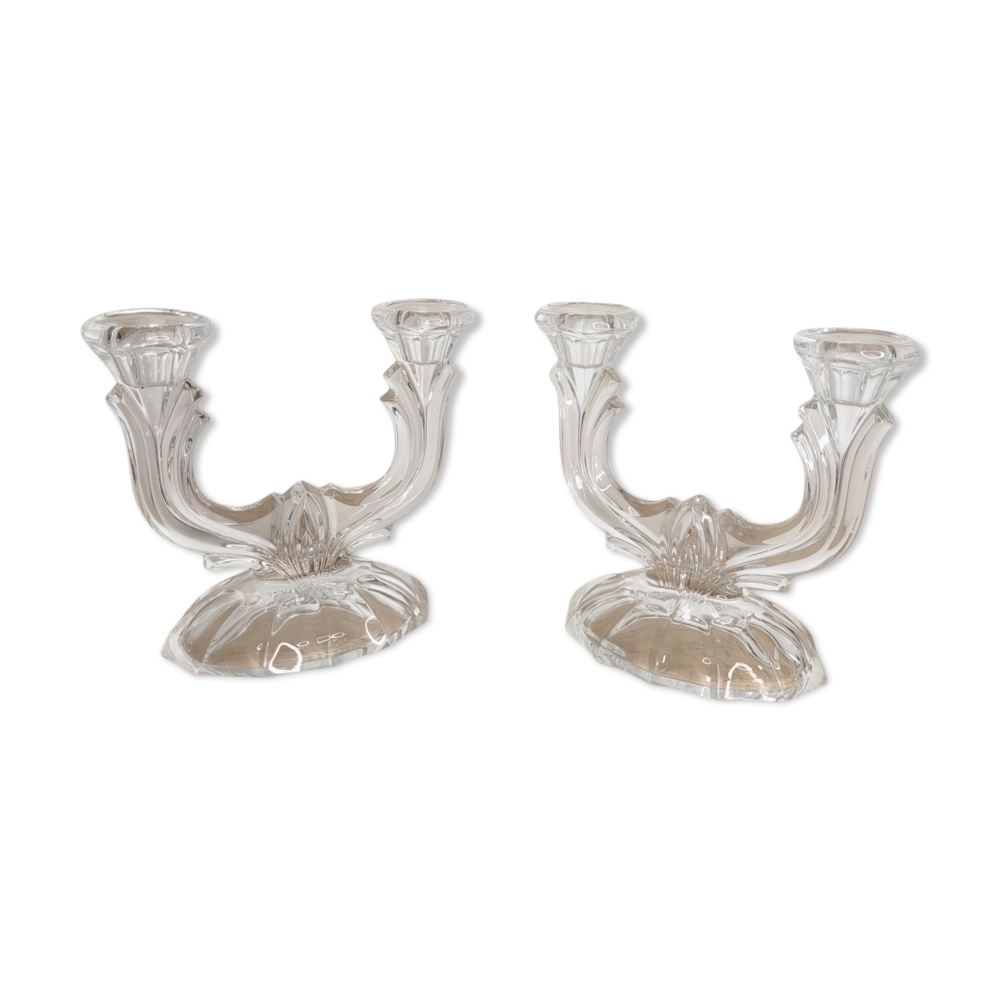 Pair of glass candle holders