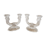 Pair of glass candle holders