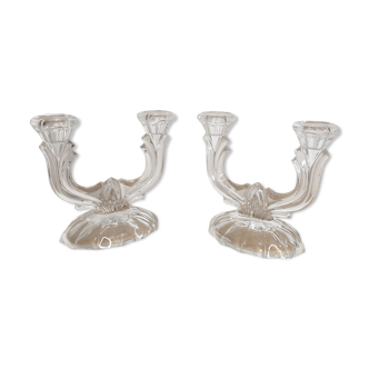 Pair of glass candle holders