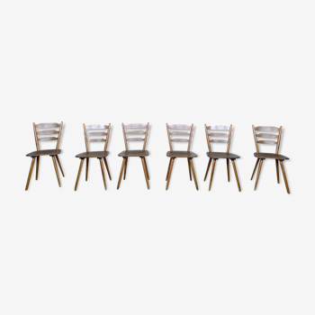 Series of 6 Scandinavian chairs or vintage wooden bistro