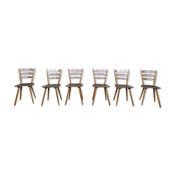 Series of 6 Scandinavian chairs or vintage wooden bistro