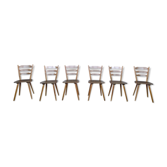 Series of 6 Scandinavian chairs or vintage wooden bistro