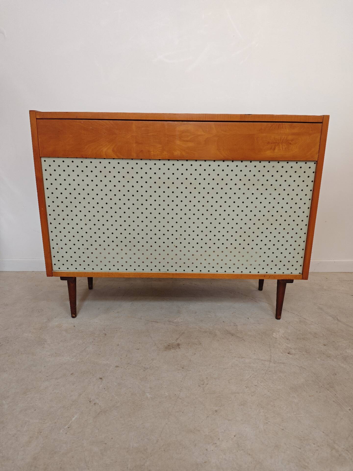 Czech blue blanket storage chest 1970