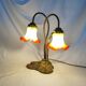Brass water lily lamp and glass paste tulip, double, art nouveau style.