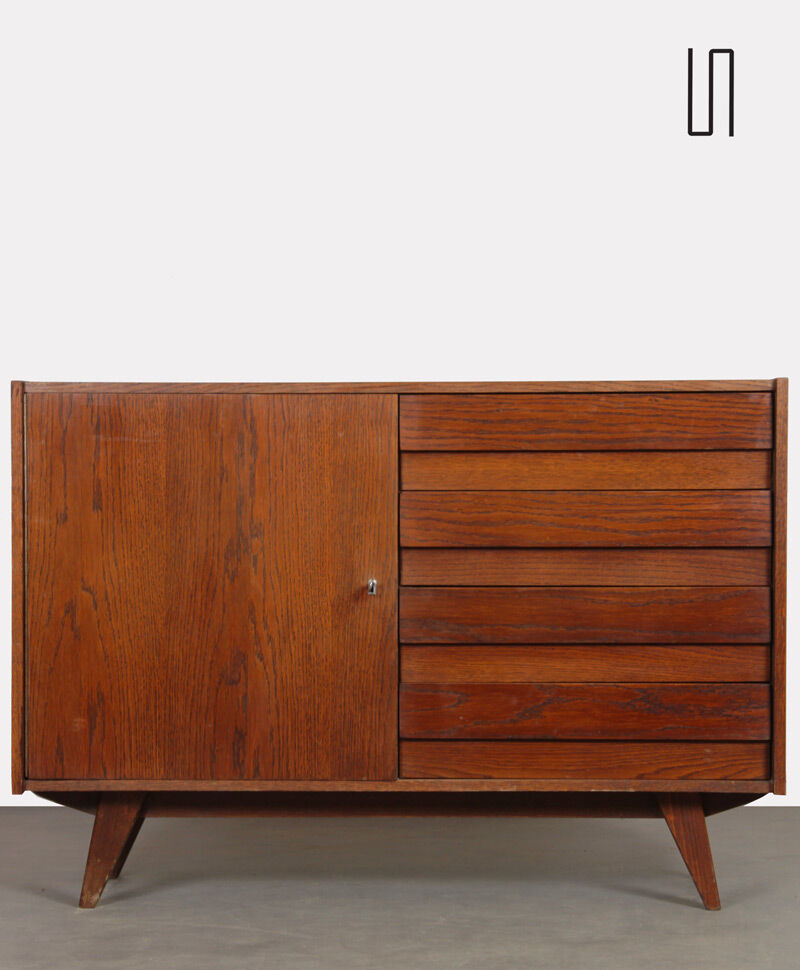 Vintage stained oak chest of drawers model U-458 by Jiri Jiroutek, 1960