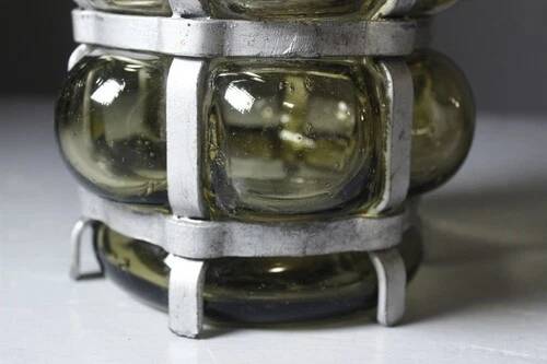 Vintage brutalist lamp with double lighting, blown glass in a cage, 20th-century design.