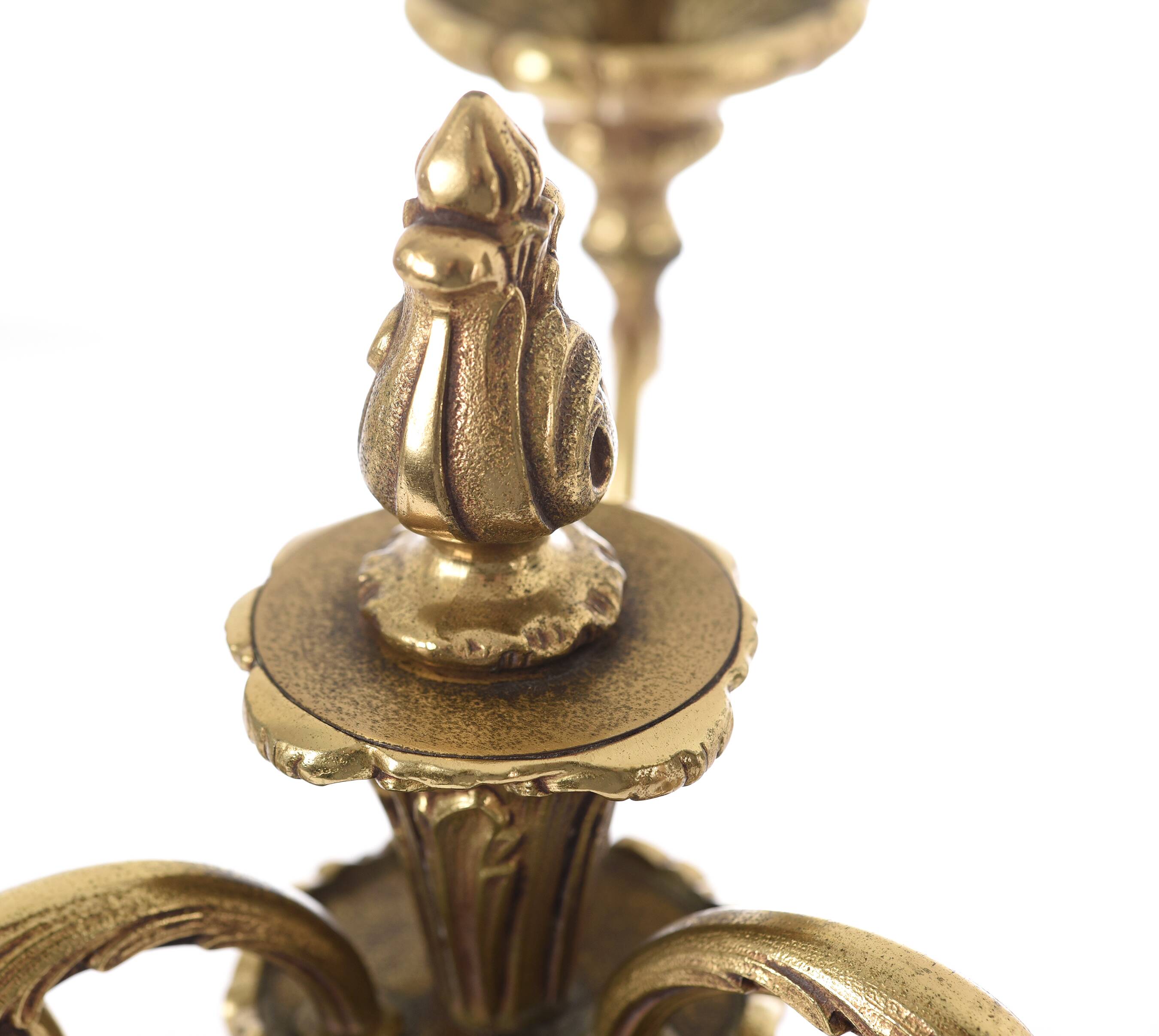 Pair of antique 6-arm bronze candelabras, 19th century