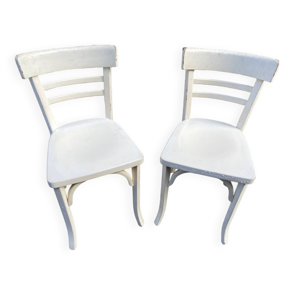 2 chaises viennoises en bois courbé blanc, 1950