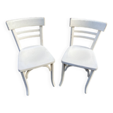 2 chaises viennoises en bois courbé blanc, 1950