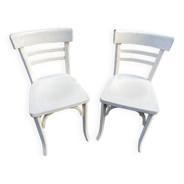 2 chaises viennoises en bois courbé blanc, 1950