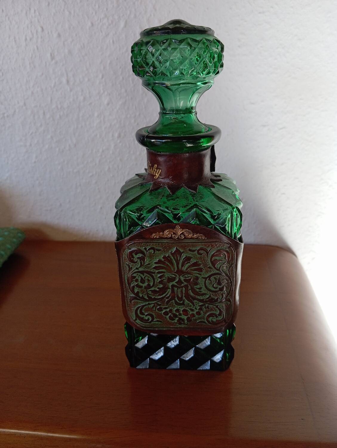 Old Emerald Green Leather Whiskey Bottle Carafe