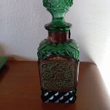 Ancienne carafe bouteille cuir whisky Vert émeraude