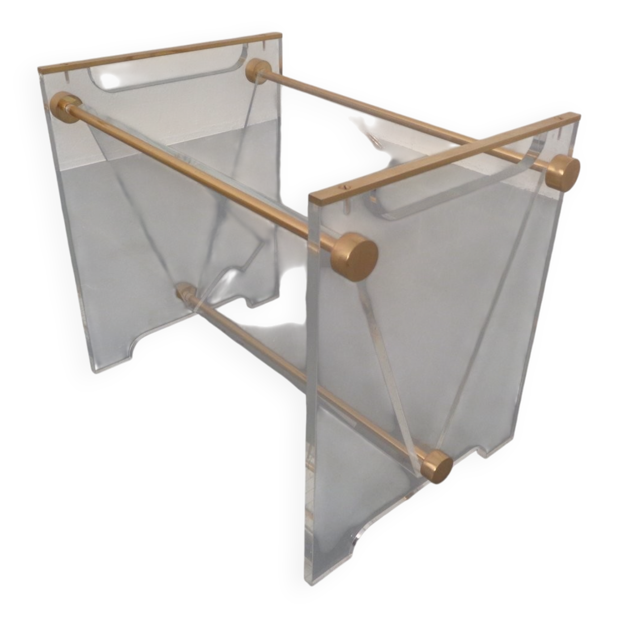 Italian acrylic glass and brass magazine rack, 1970s