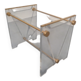 Italian acrylic glass and brass magazine rack, 1970s