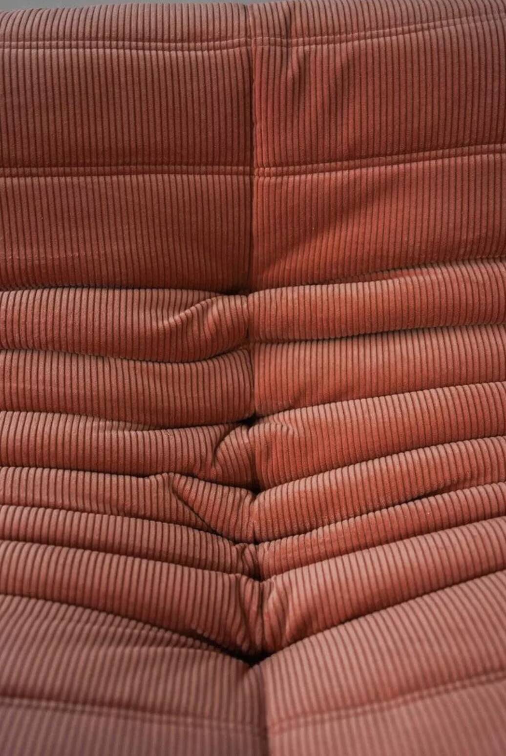 Coral corduroy Togo 3-seat & corner sofa by Michel Ducaroy for Ligne Roset