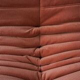Coral corduroy Togo 3-seat & corner sofa by Michel Ducaroy for Ligne Roset