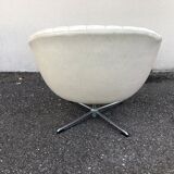 Vintage 70s white leatherette shell armchair