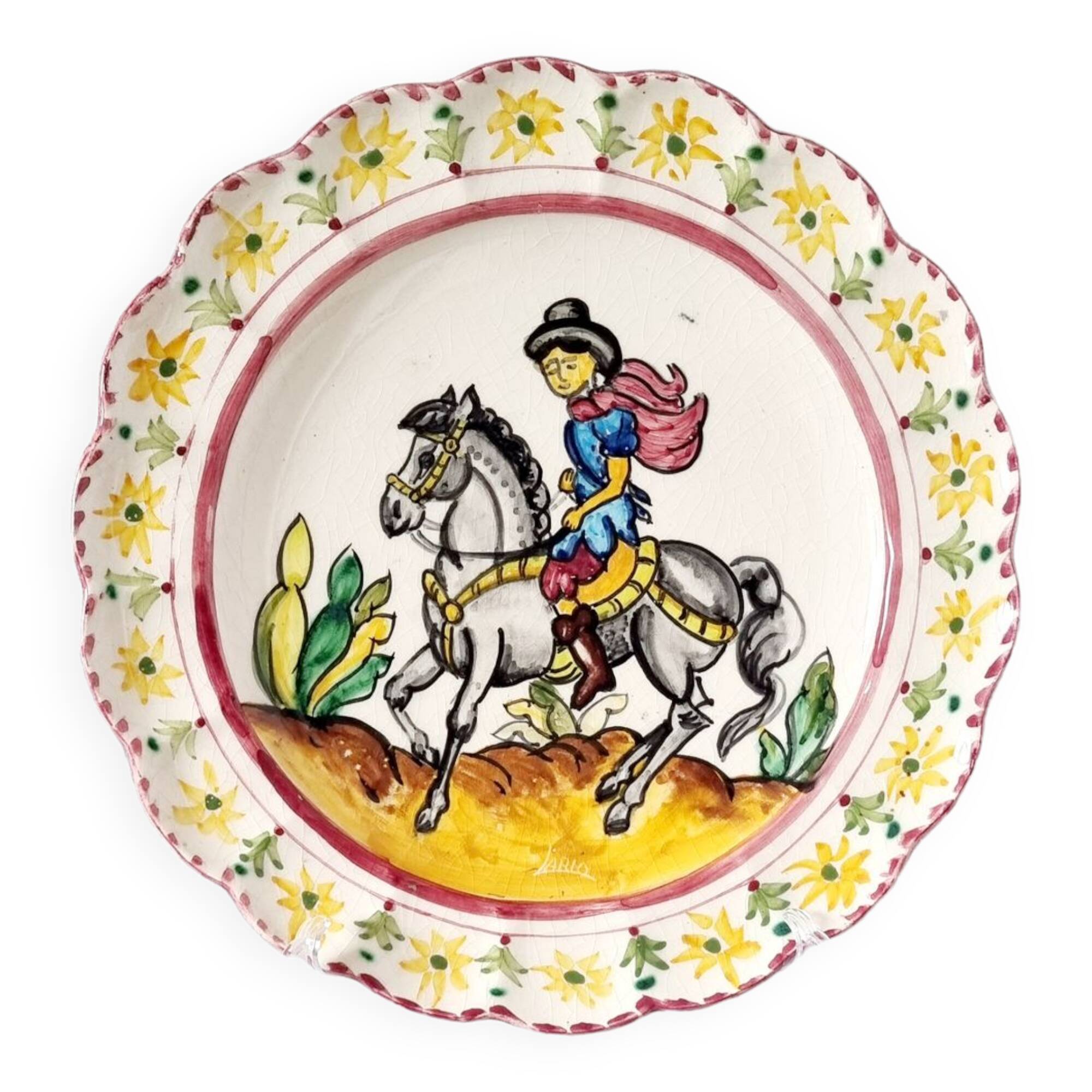 Old Spanish ceramic plate of the nineteenth century hand painted. Unique piece