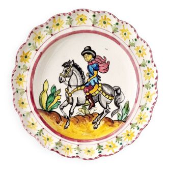 Ancienne assiette en céramique espagnole du XIXème siècle peinte à la main. Pièce unique