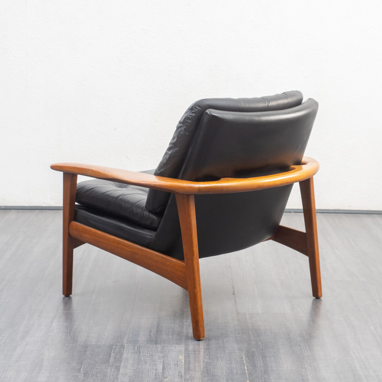 Fauteuil en teck et cuir, vintage, style scandinave