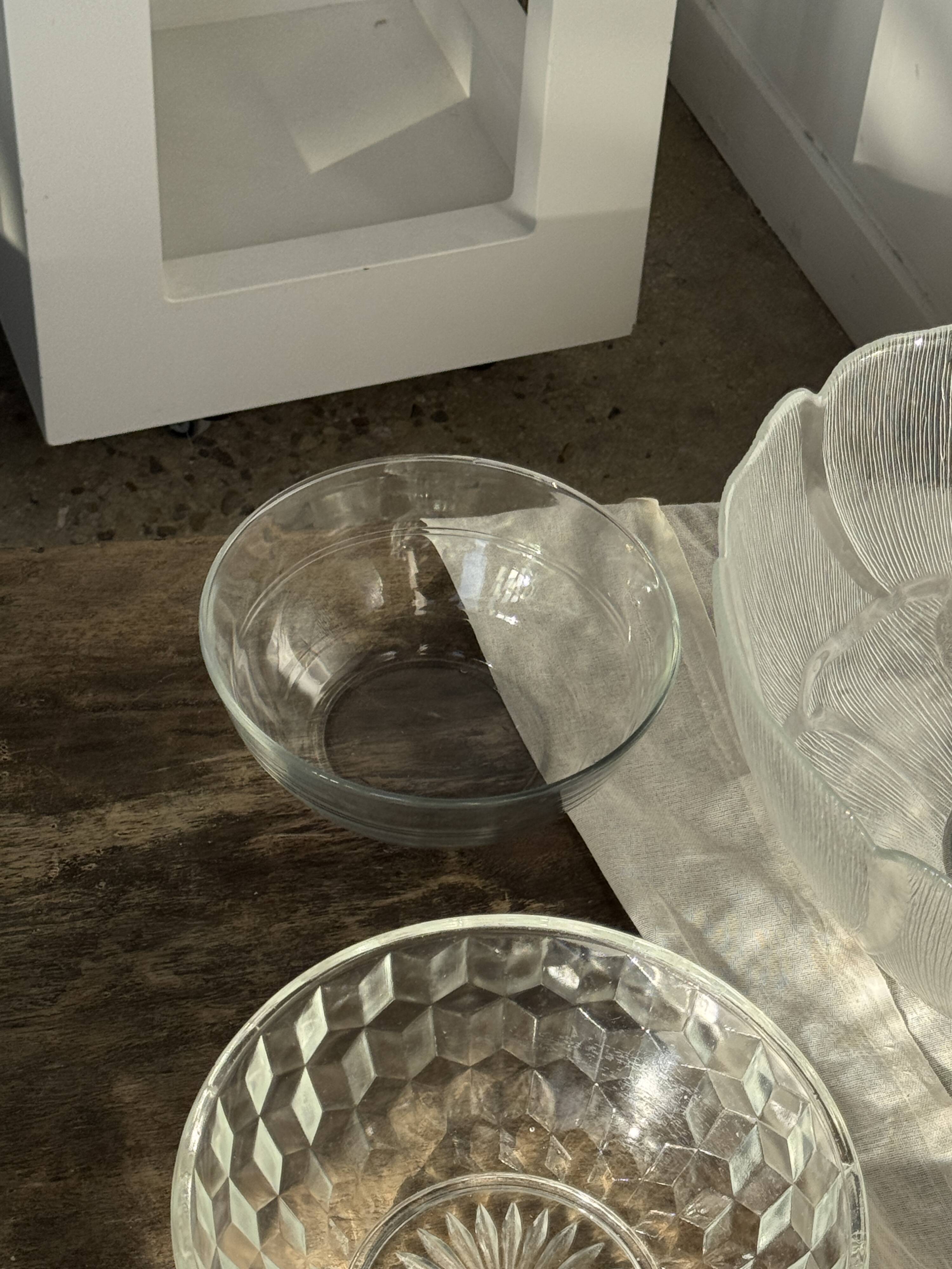 Small vintage glass bowl with a cube pattern.