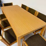Post-modern striped wood table with drawers, design 80.
