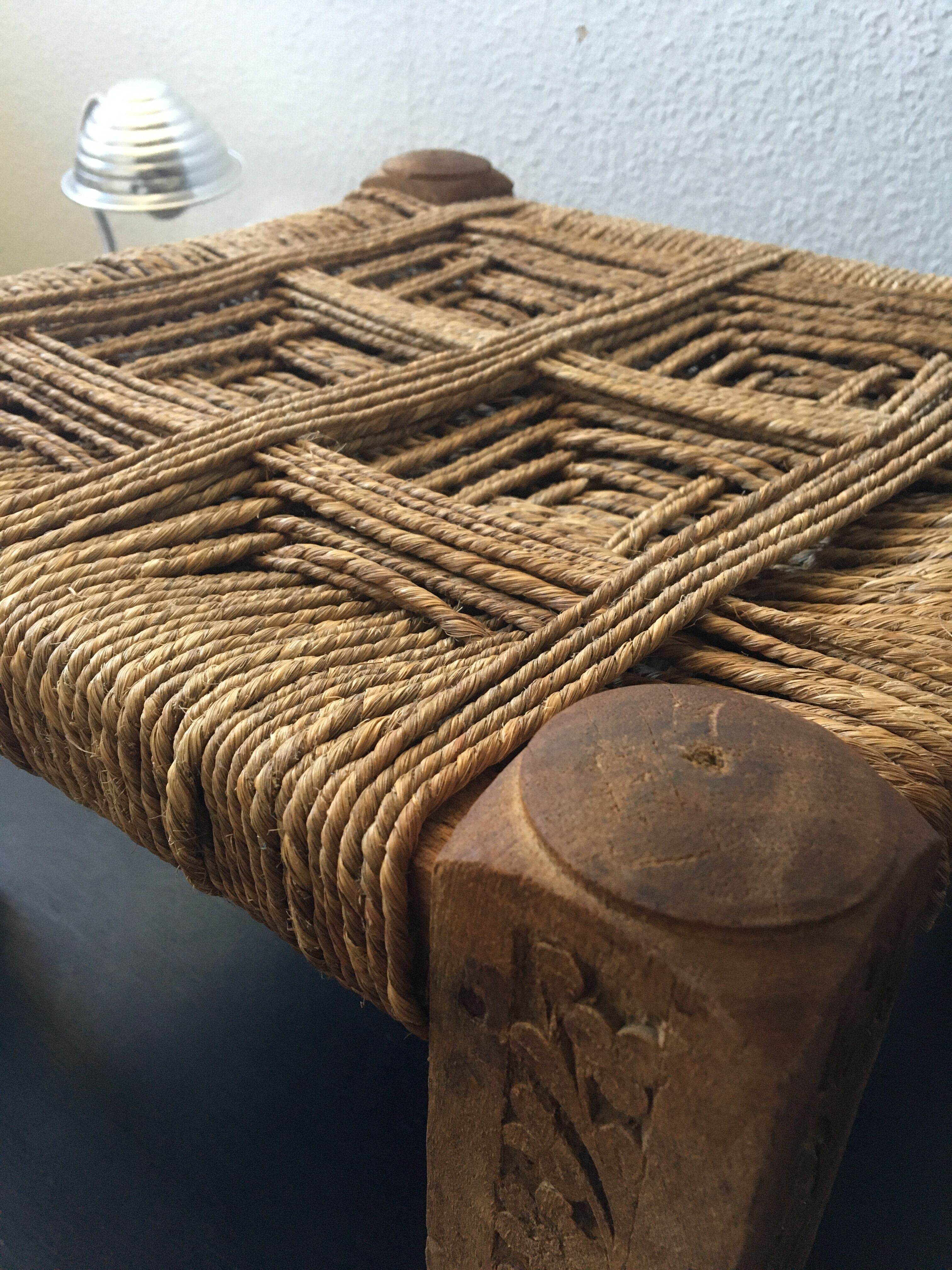 Stool rope and carved wood
