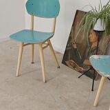 Set of 2 Czechoslovak chairs TON Bystrice Thonet White and Blue