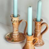 3 vintage handcrafted pottery candle holders