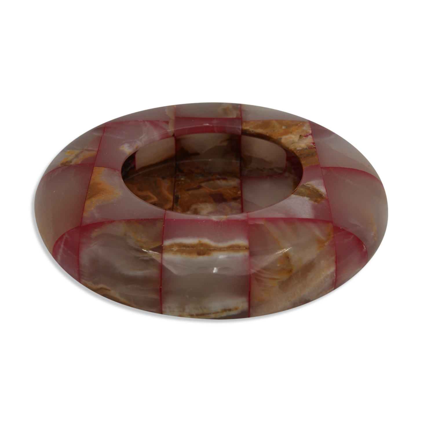 vintage onyx checkerboard round ashtray